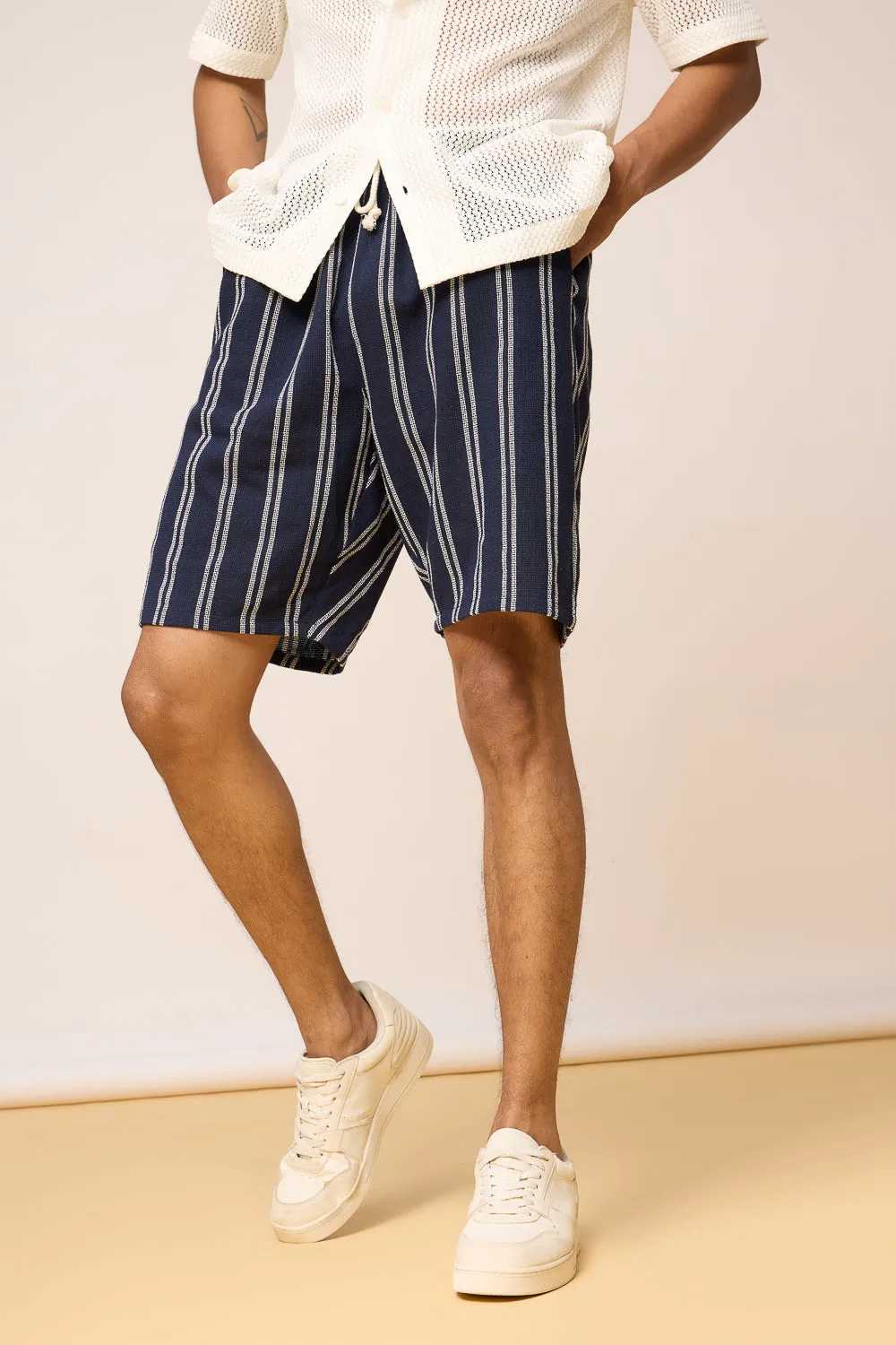 True Navy Striped Men's Bermuda Shorts