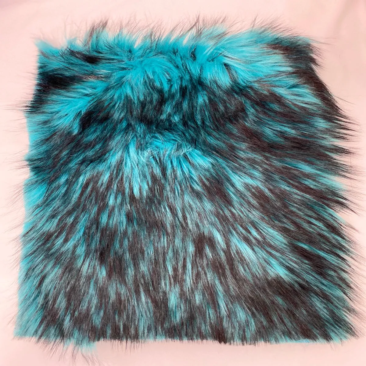 Turquoise Blue Black Husky Print Long Pile Shaggy Faux Fur Fabric