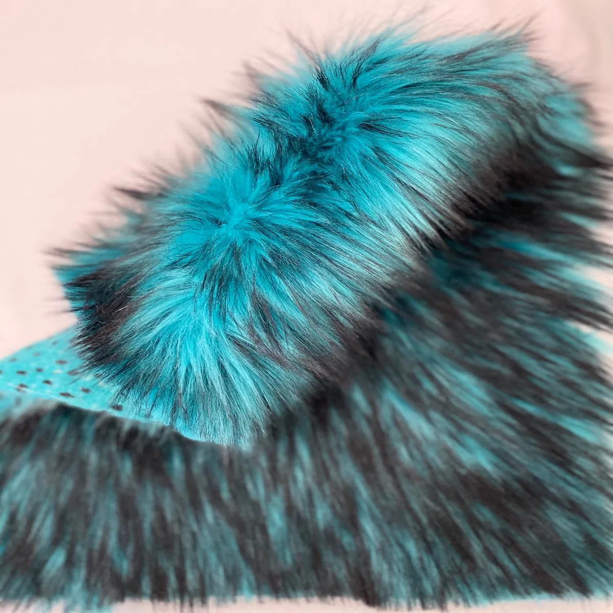 Turquoise Blue Black Husky Print Long Pile Shaggy Faux Fur Fabric