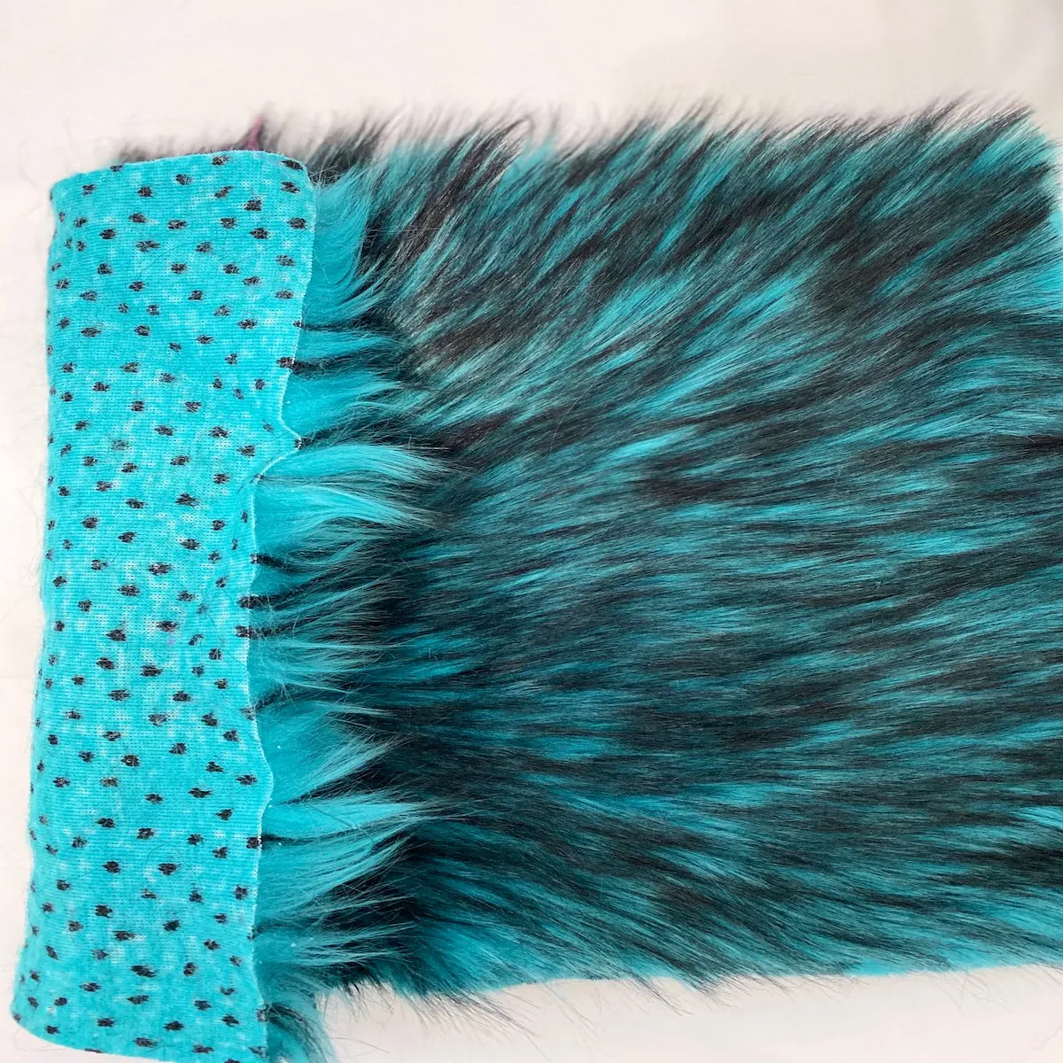 Turquoise Blue Black Husky Print Long Pile Shaggy Faux Fur Fabric