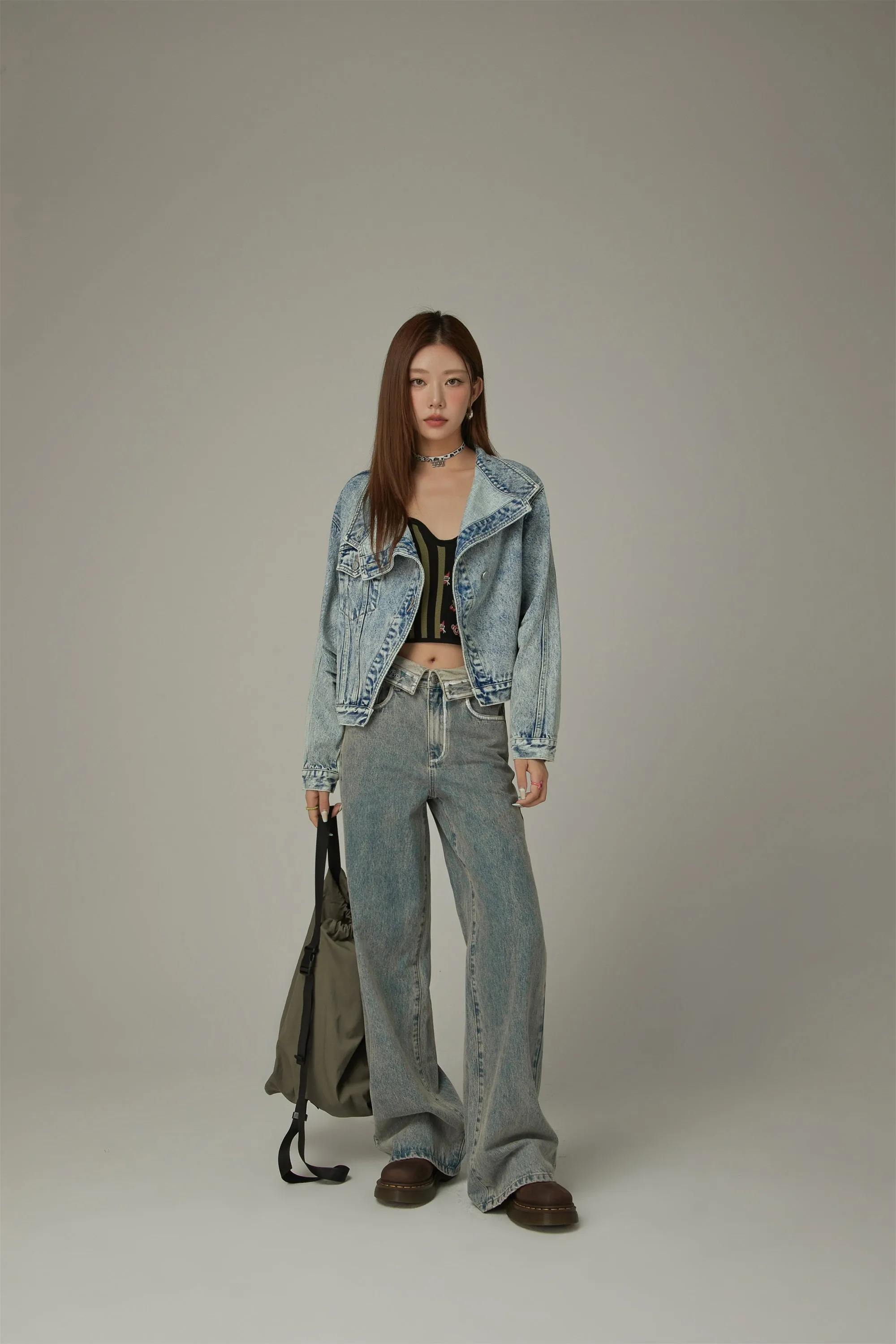 Unbalanced Shirring Denim Jacket