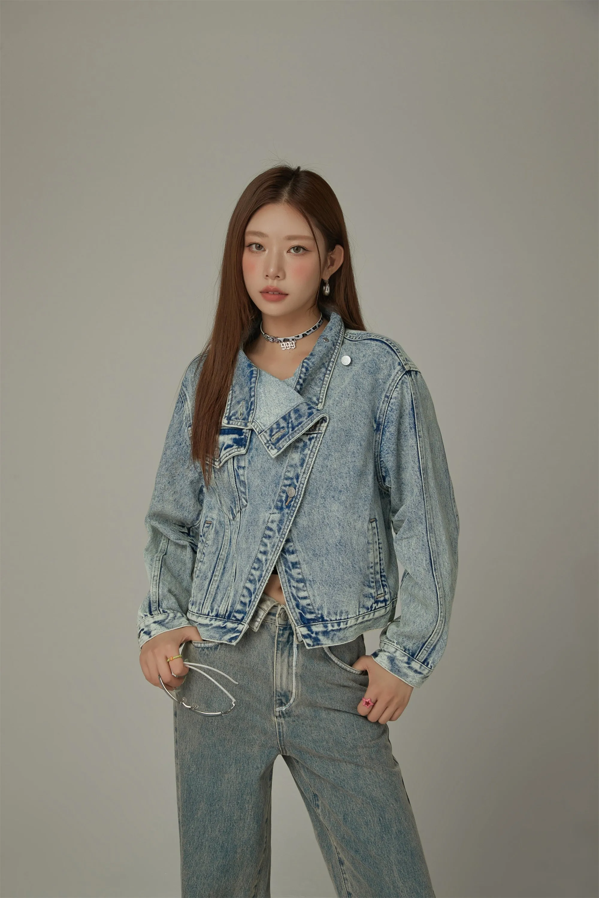 Unbalanced Shirring Denim Jacket