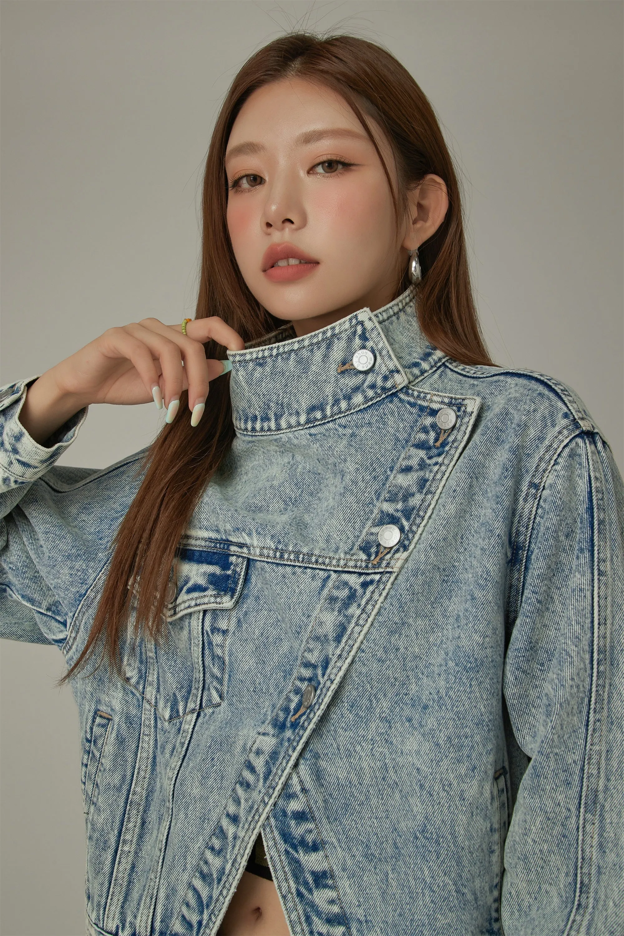 Unbalanced Shirring Denim Jacket