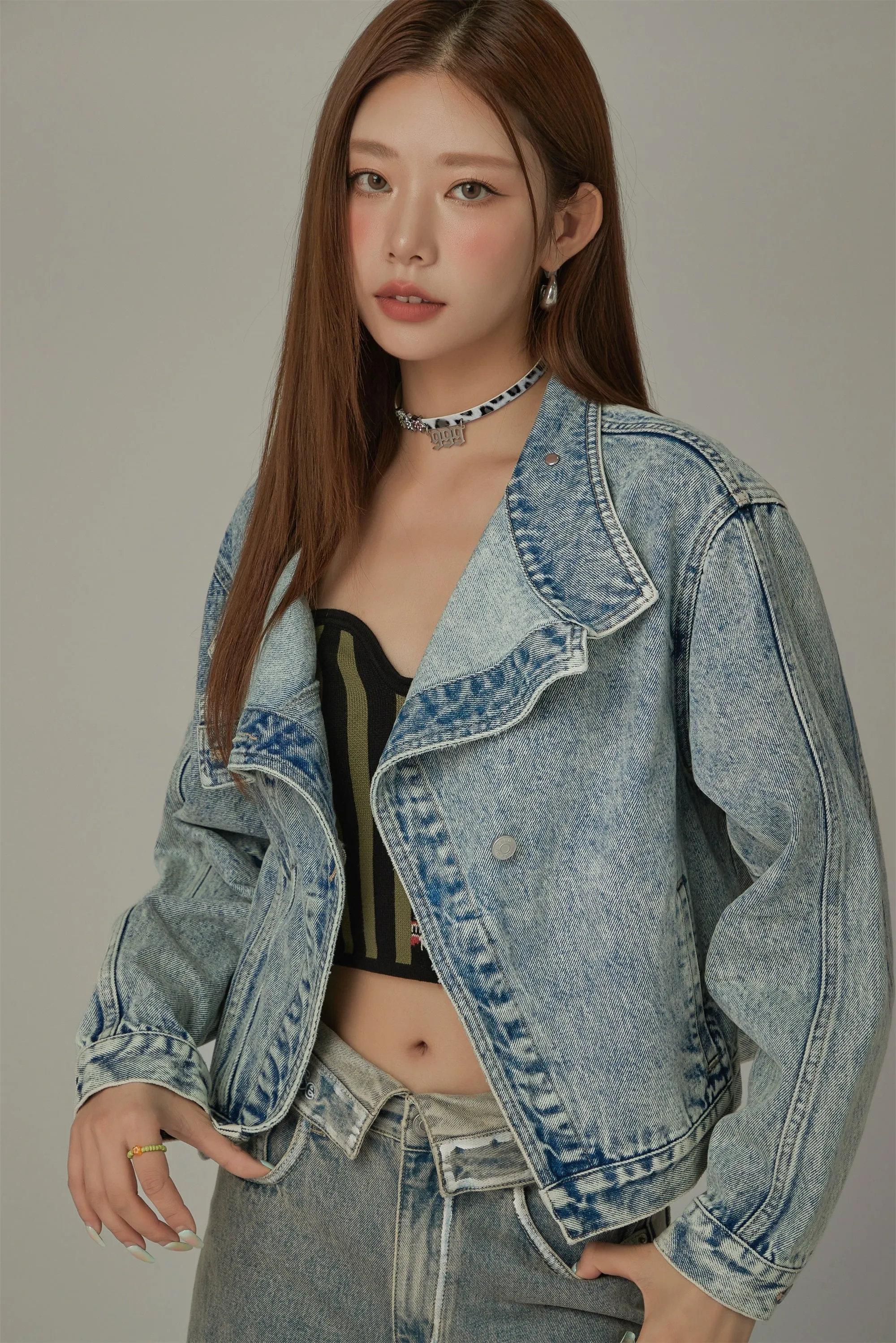 Unbalanced Shirring Denim Jacket