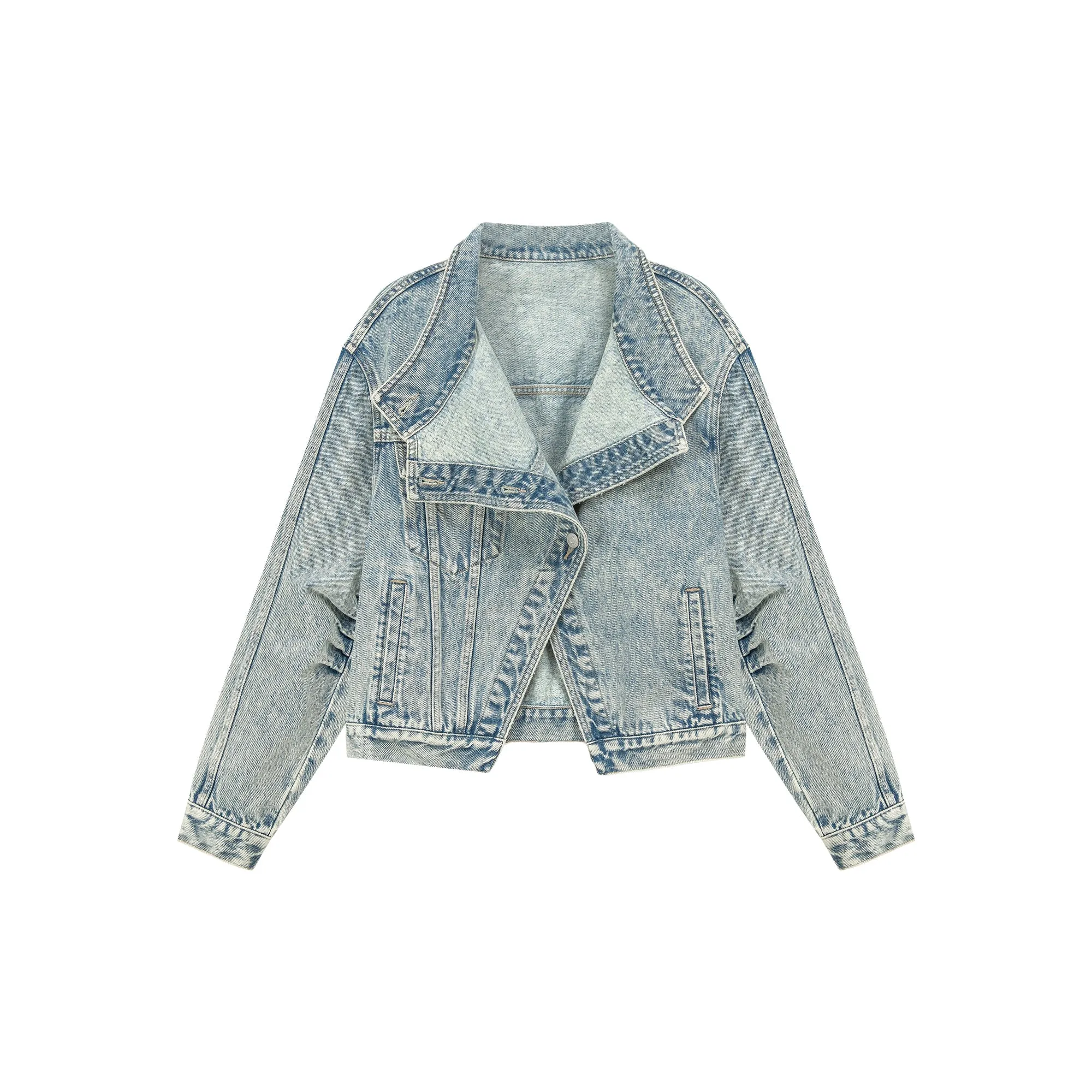 Unbalanced Shirring Denim Jacket