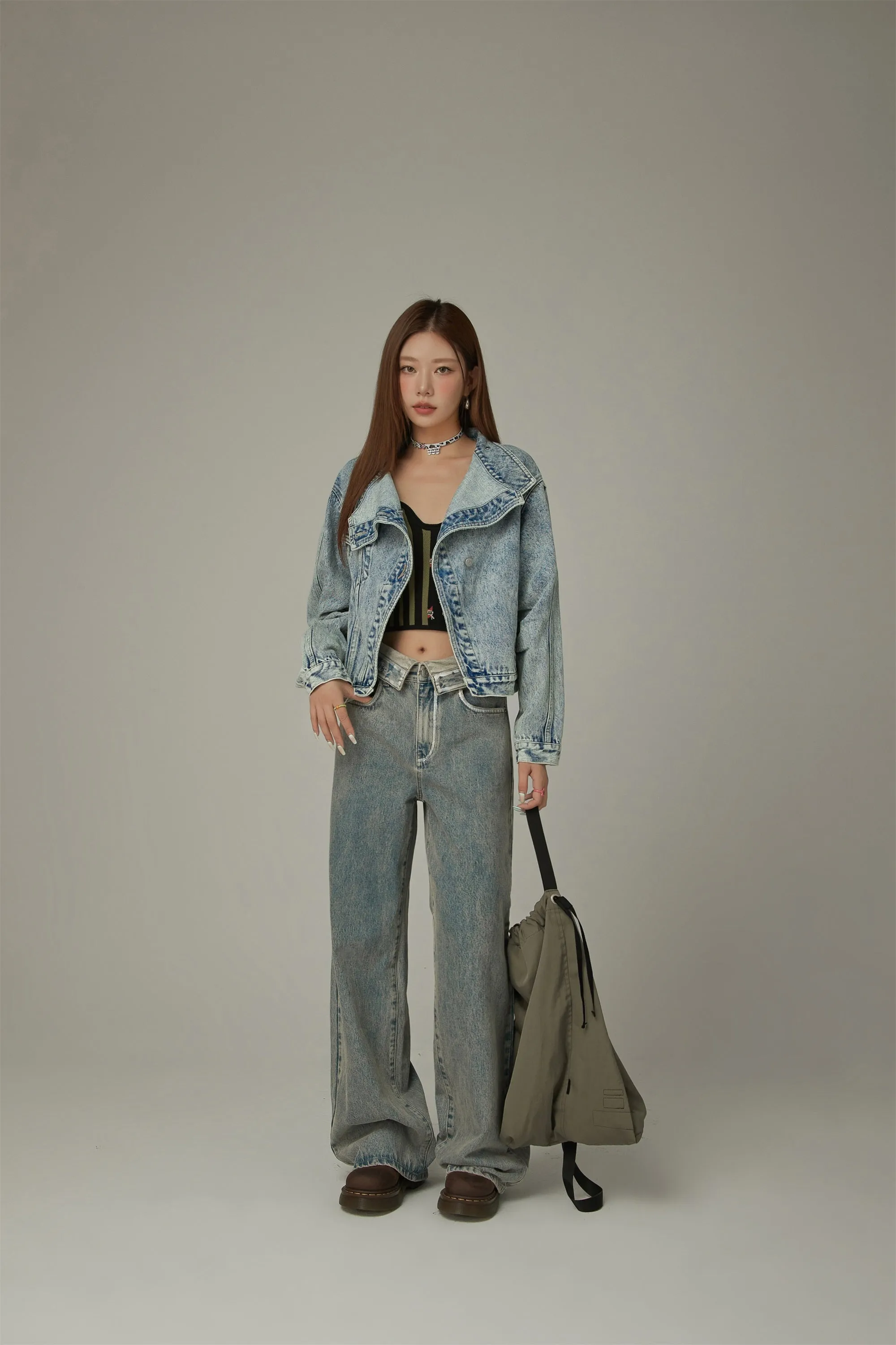 Unbalanced Shirring Denim Jacket