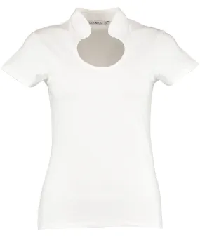 White - Women's corporate top keyhole neck (regular fit)