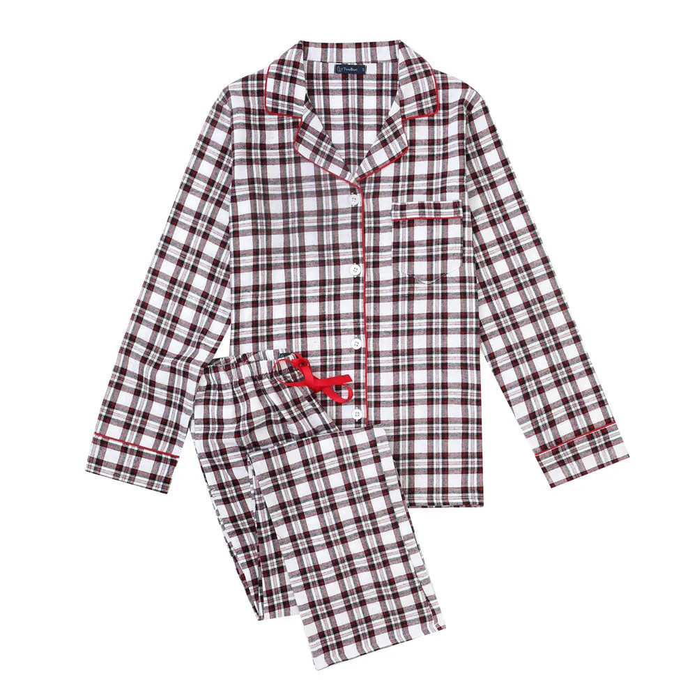 Womens 100% Cotton Lightweight Flannel Pajama Sleepwear Set