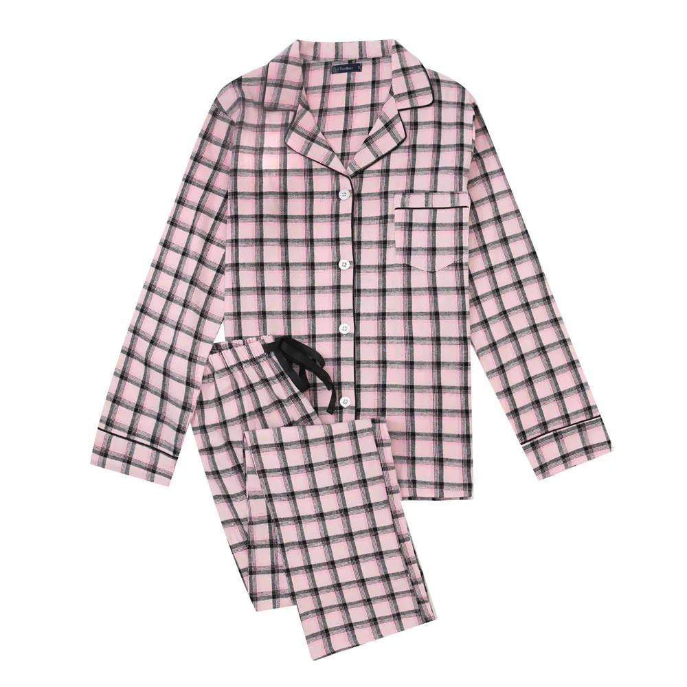 Womens 100% Cotton Lightweight Flannel Pajama Sleepwear Set