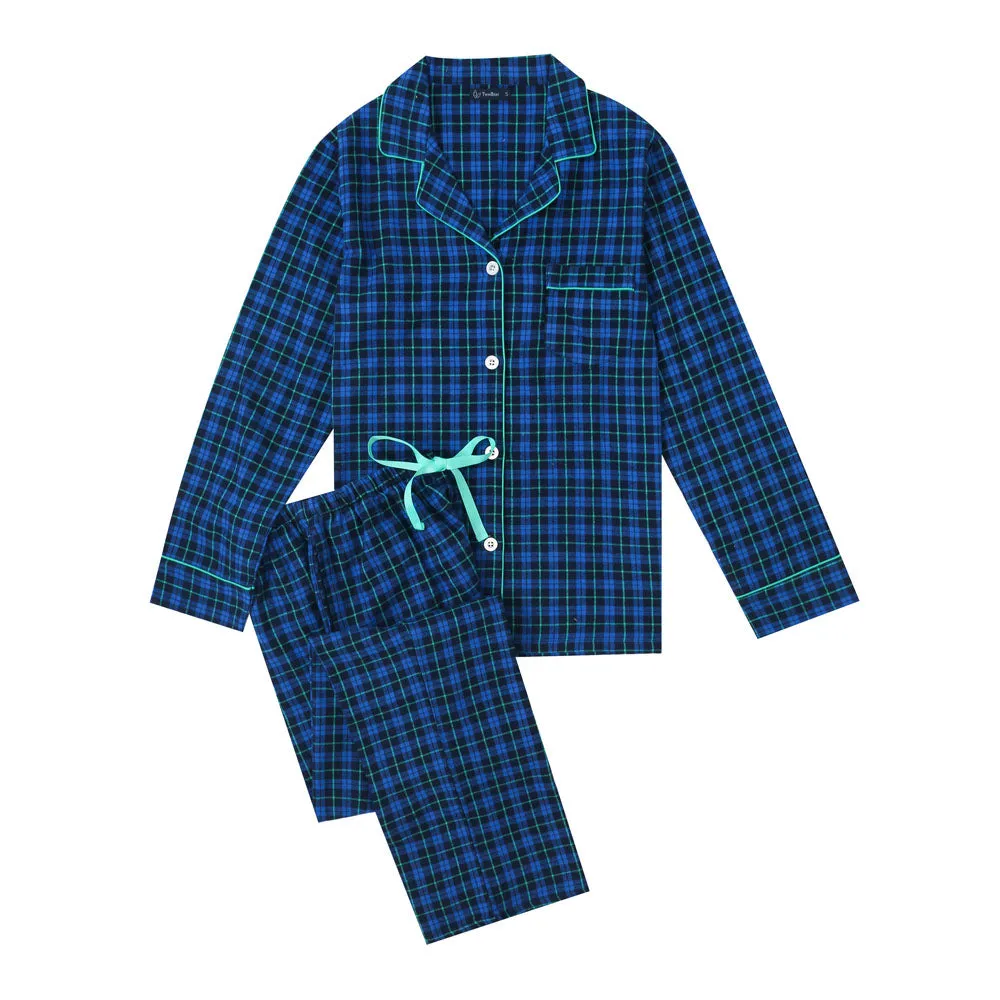 Womens 100% Cotton Lightweight Flannel Pajama Sleepwear Set