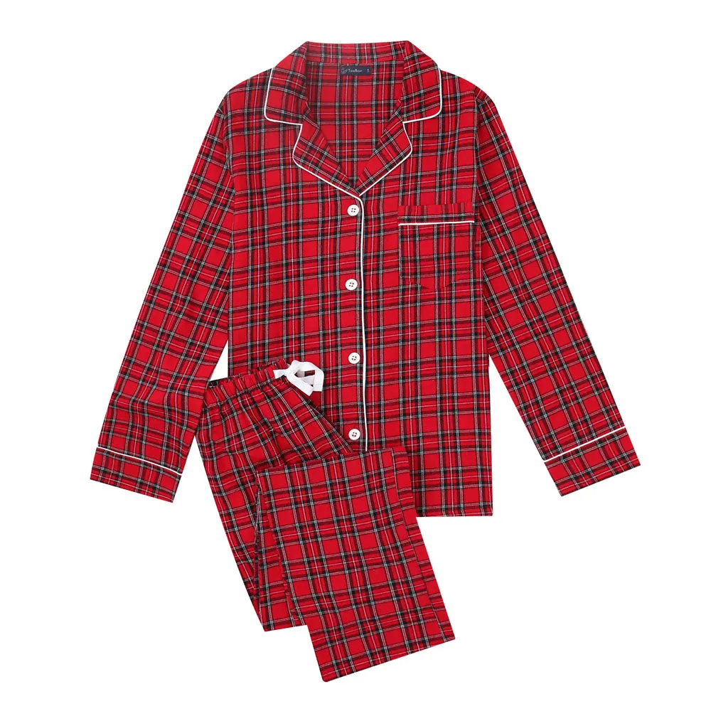 Womens 100% Cotton Lightweight Flannel Pajama Sleepwear Set