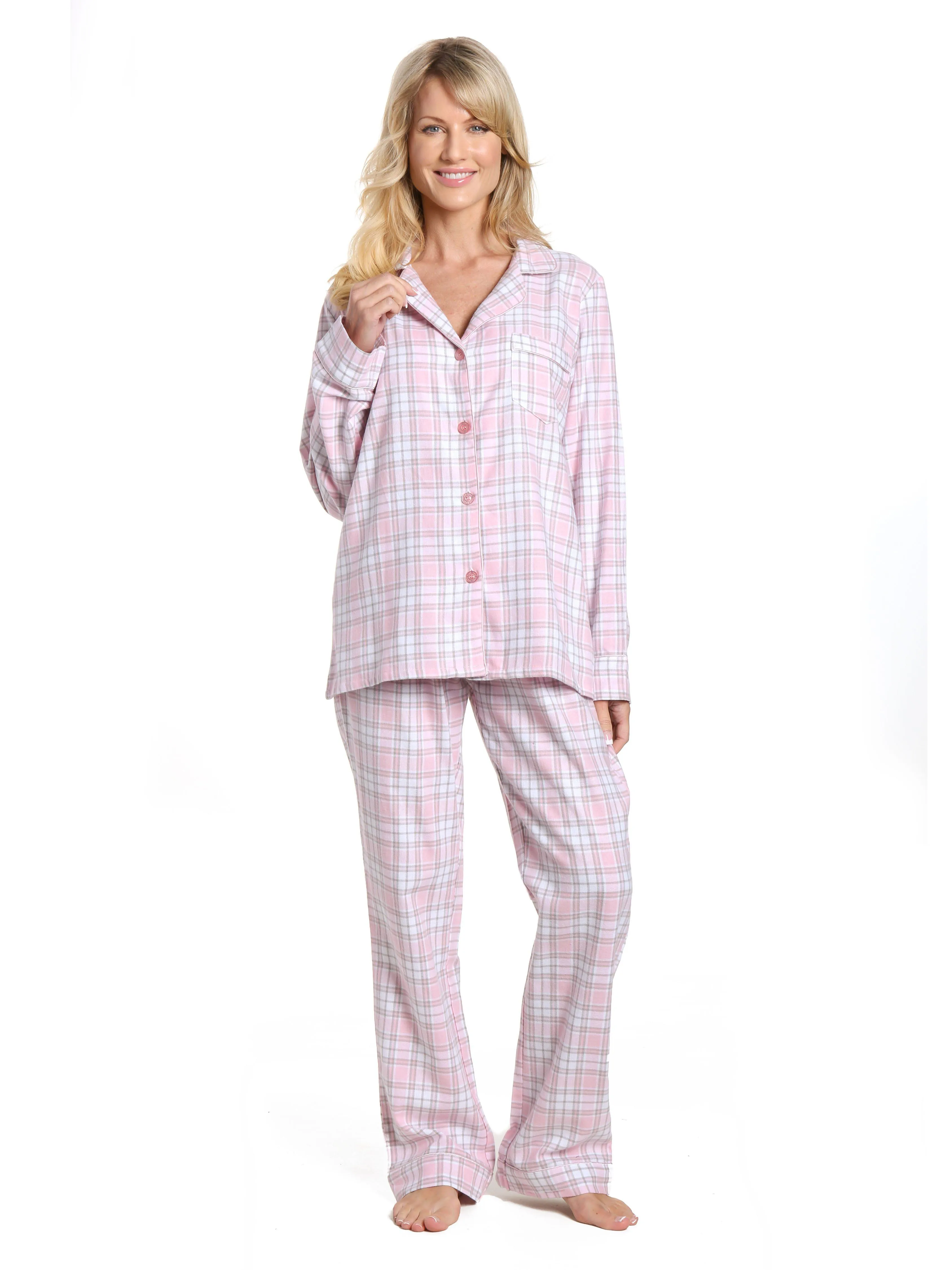 Womens 100% Cotton Lightweight Flannel Pajama Sleepwear Set