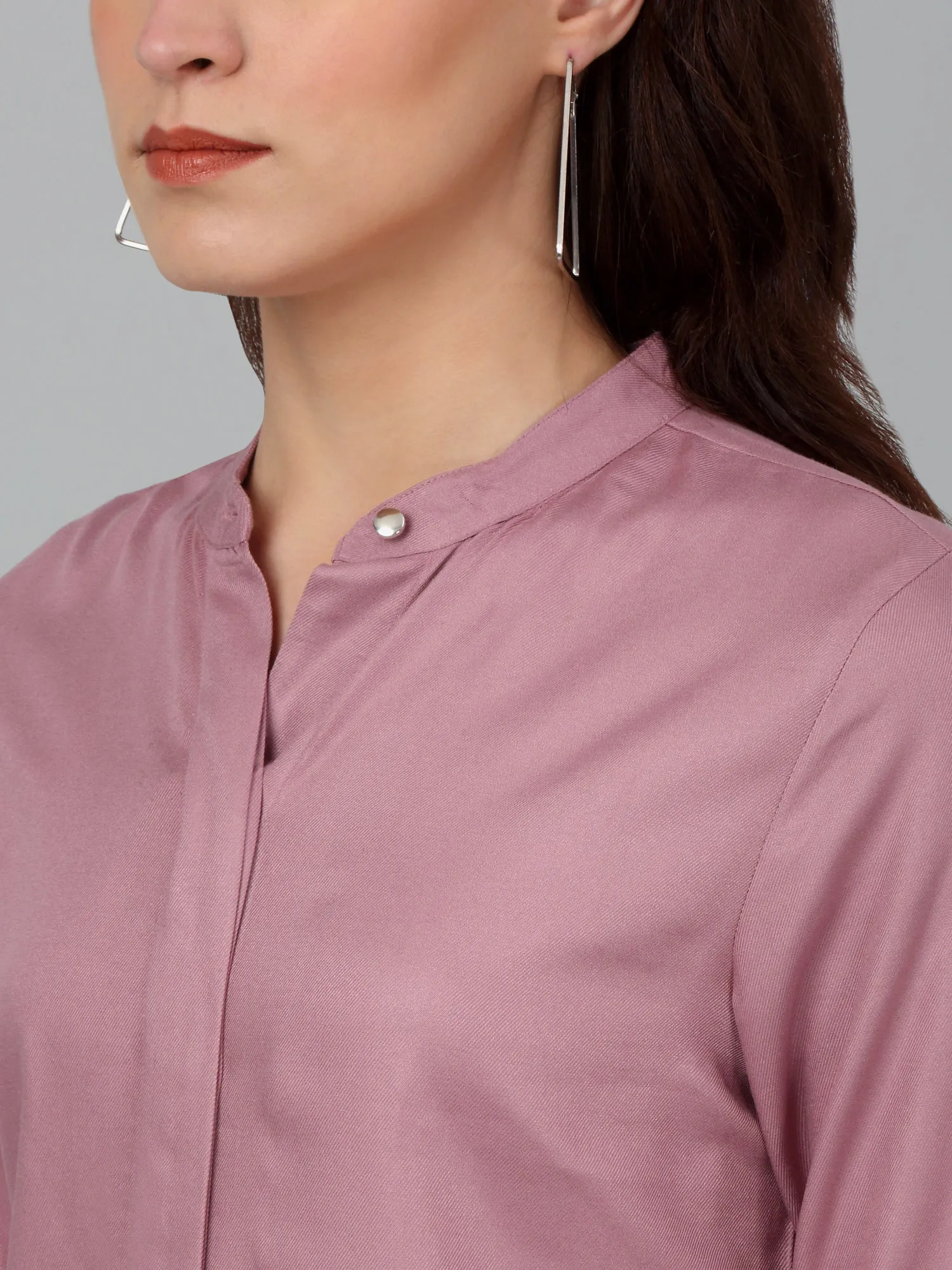 Women's Casual  Light Pink Solid Mandarin Collar Tunic