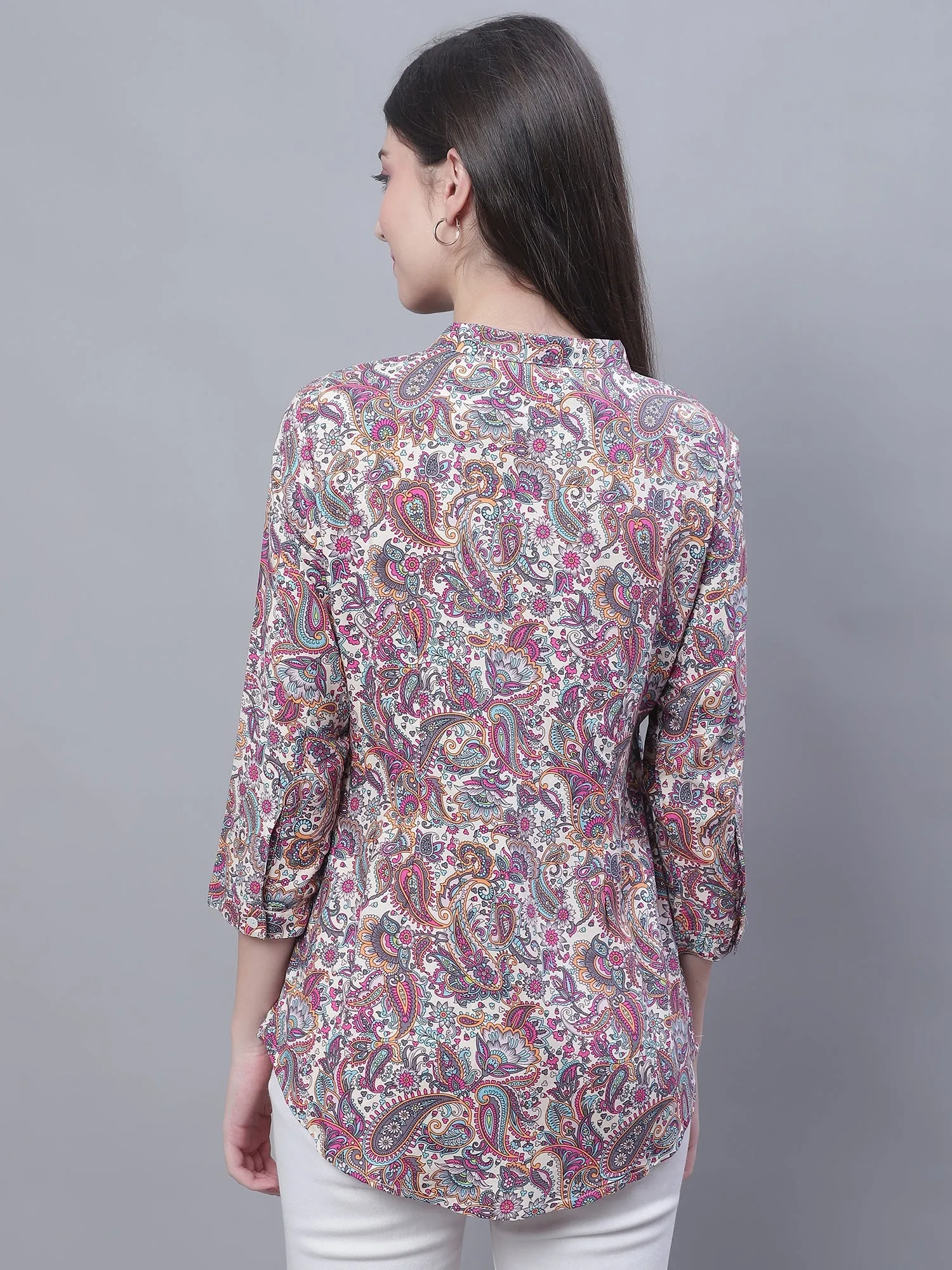 Women's Casual  Multi Color Paisley Print Mandarin Collar Tunic