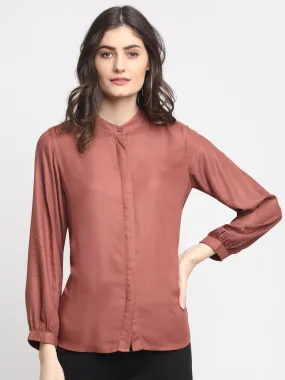 Women's Casual  Rust Solid Mandarin Collar Tunic