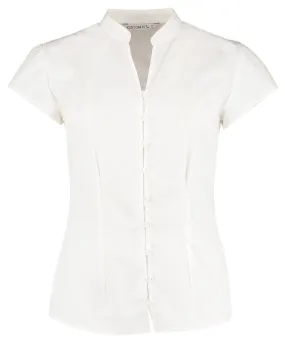 Womens continental blouse mandarin collar cap sleeve (tailored fit) | White