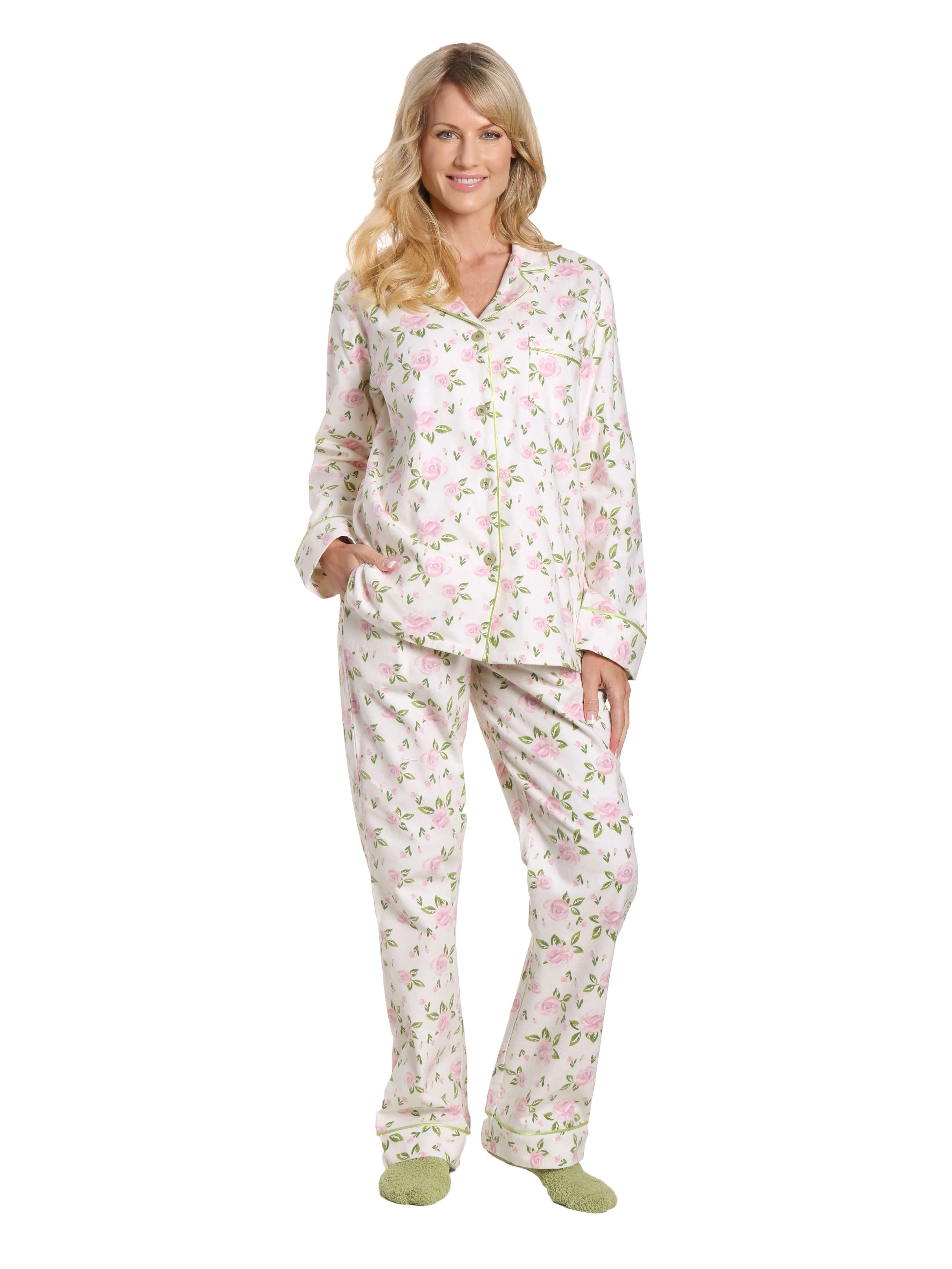 Womens Premium 100% Cotton Flannel Pajama Sleepwear Set